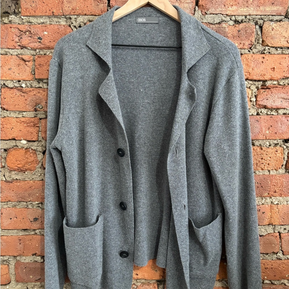 Gray Blazer Cardigan with Pockets
